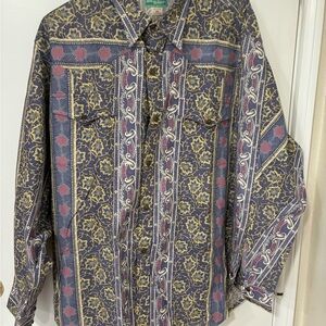 Reyn Spooner Blue and Gold Patterned Snap Button Western Shirt